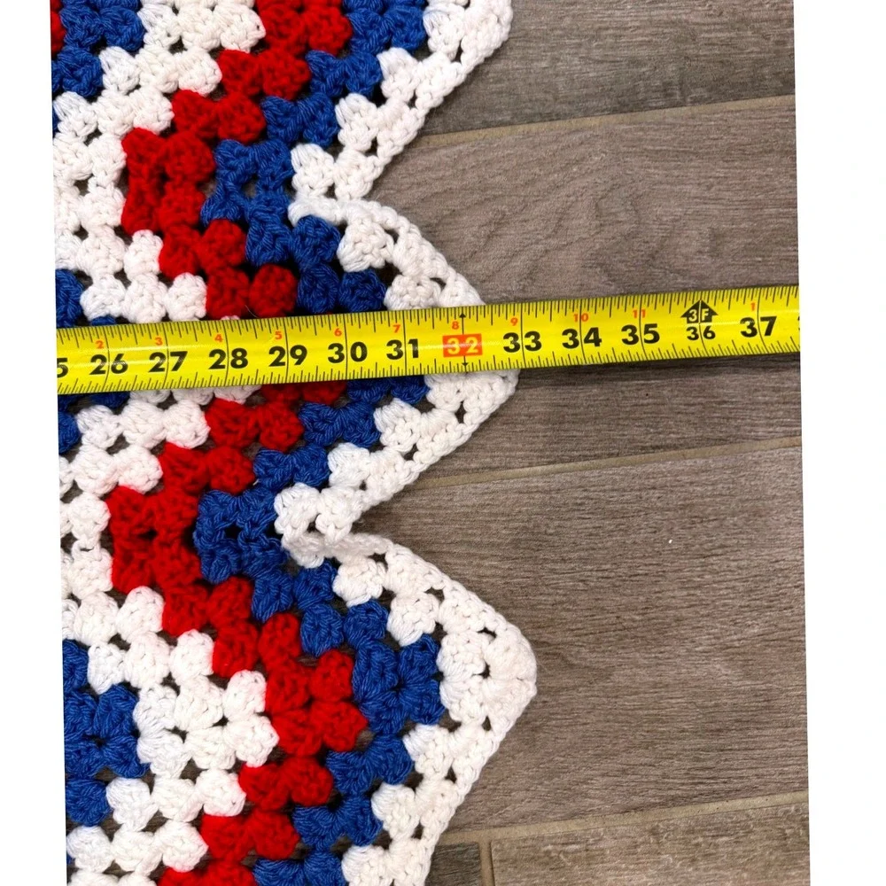 Handmade Crochet Afghan 48x32 Red White Blue Patriotic Granny Stitch Americana
